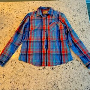 Pink and blue cotton plaid field and stream shirt